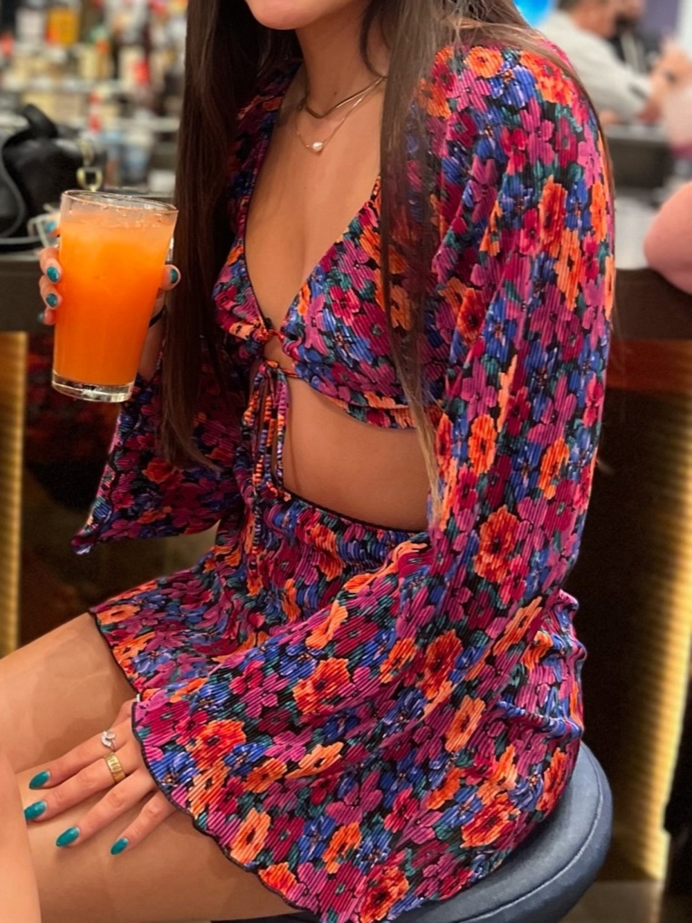 wild fable Pink Multi Floral Skirt Set
